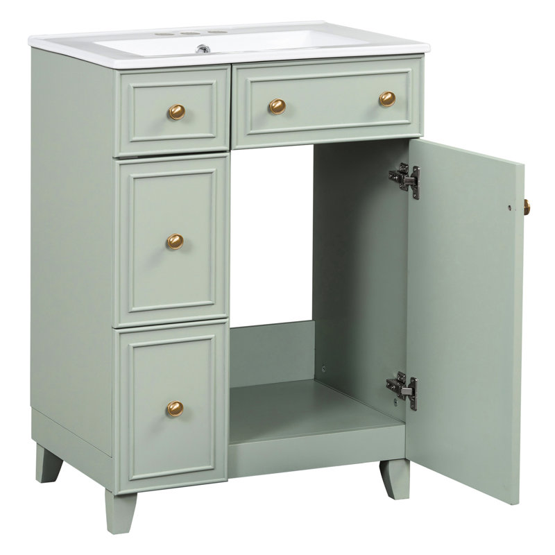 Armoire de meuble-lavabo 24 po - Lavabo en céramique, aspect élégant, rangement pratique de 24 po, Vert / doré