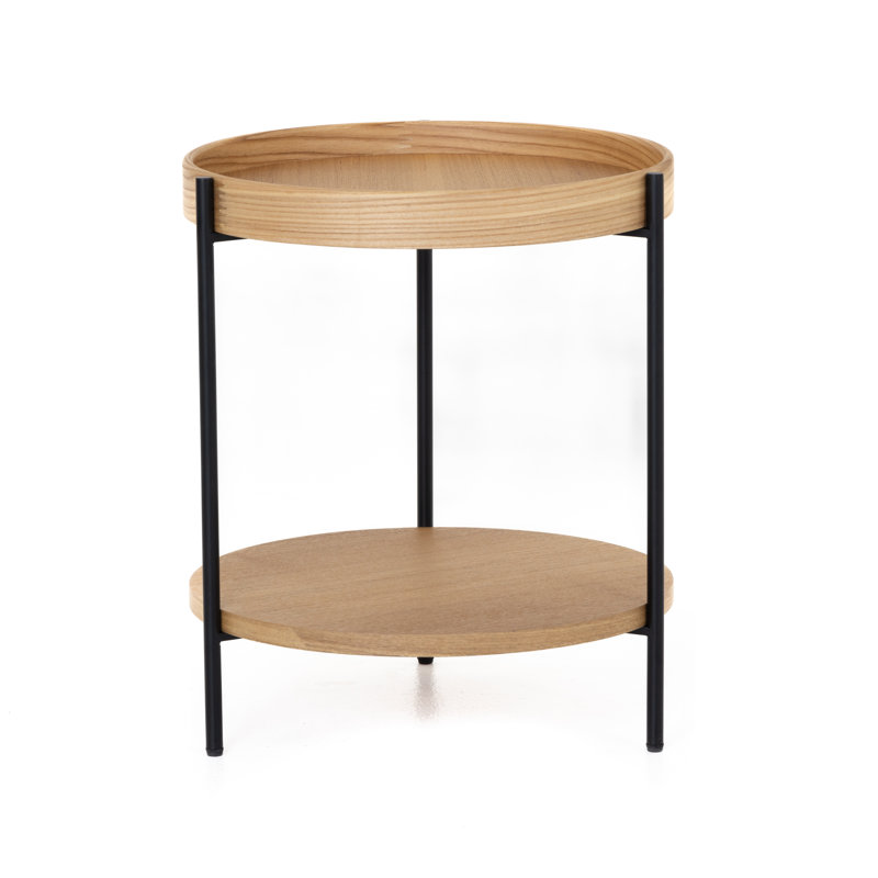 Lunaleigh - Table de bout ronde moderne, Bois naturel