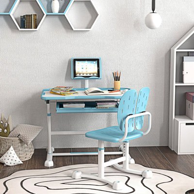 Desk And Chair Set, Height Adjustable School Study Desk And Chair Set With Tilt Desktop