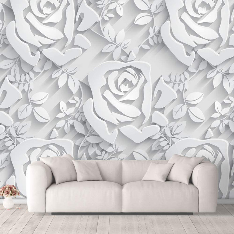 Murale lisse L 144 po x l 100 po Minimalist Botanical Lines, Blanc, L 100 po x L 144 po