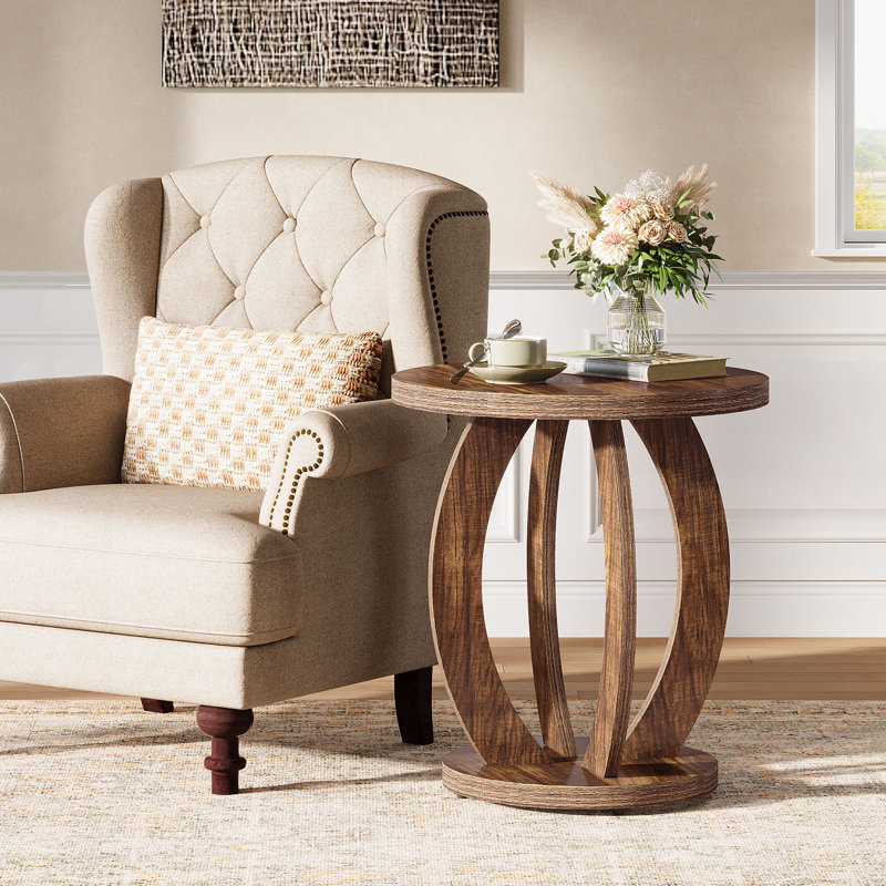24-Inch Tall Round End Table, Weathered Gray Oak