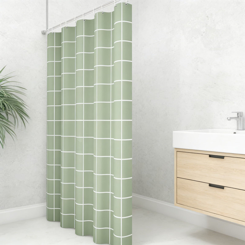 Ensemble de rideau de douche Modern Grid, Tissu écossais vert