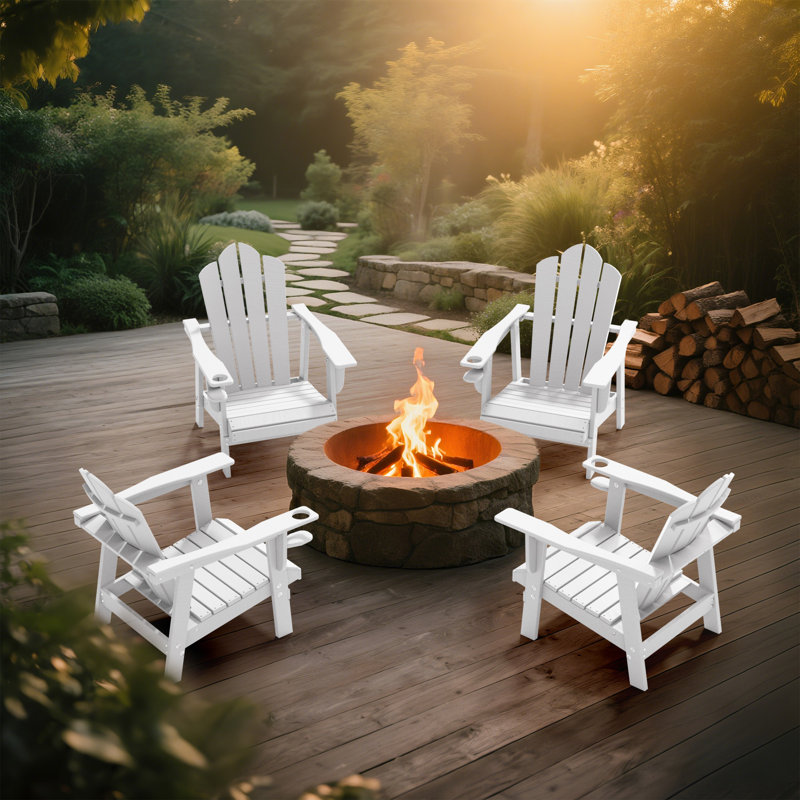 Devito All-Weather Resistant HDPE Plastic Oversize Adirondack Chairs(Set Of 4), White, Set of 4