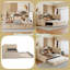 Lit de jour simple rembourré avec lit gigogne, rangement, tablettes et port USB avec prise de courant (beige)-1880195508