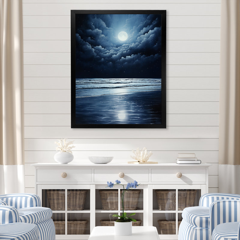 Beach Photo Serene Moonlight II, reproduction d'art sur toile, H 40 po x l 30 po x P 1,5 po, Noir