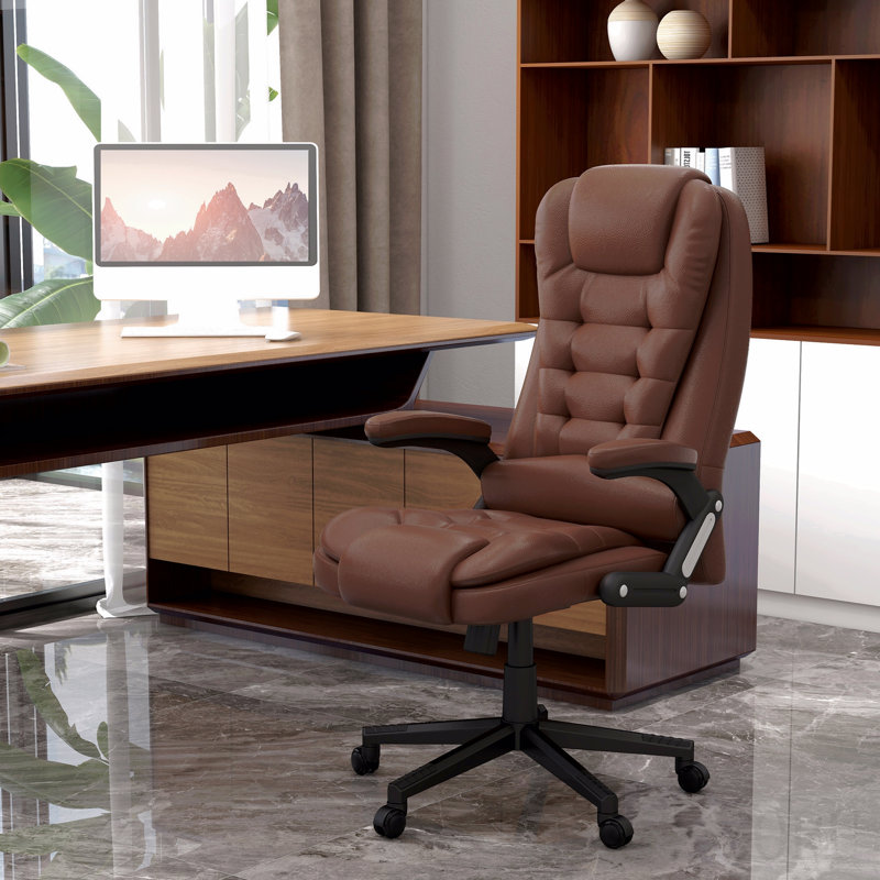 Chaise de bureau de massage à haut dossier avec 6 points de vibration, fauteuil chauffant inclinable en cuir avec accoudoirs et télécommande