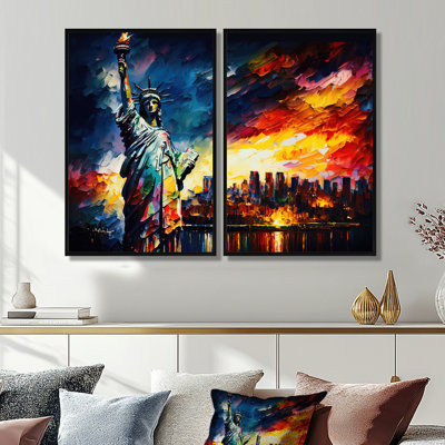 Statue colorée de la Liberté colorée I - Cityscapes City Wall Art 2 pièces