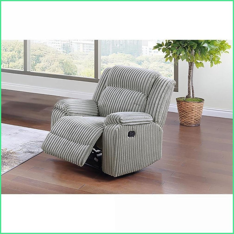 Ensemble de canapé 3 pièces Motion - Ensemble de salon en velours cendré avec canapé, causeuse et console Fauteuil inclinable | Gris cendré | Velours côtelé | Accoudoirs coussinés