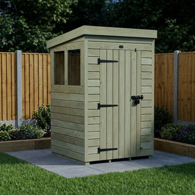 Total Sheds 4ft x 4ft Pent Garden Shed - Single Door - With Windows - Pressure Treated Timber - UK Manufactured