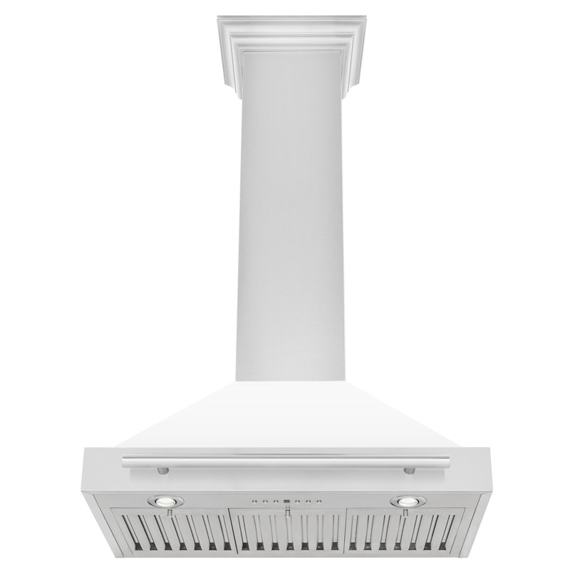 30" 400 CFM Ducted Wall Mounted Range Hood, White Matte and Stainless Steel