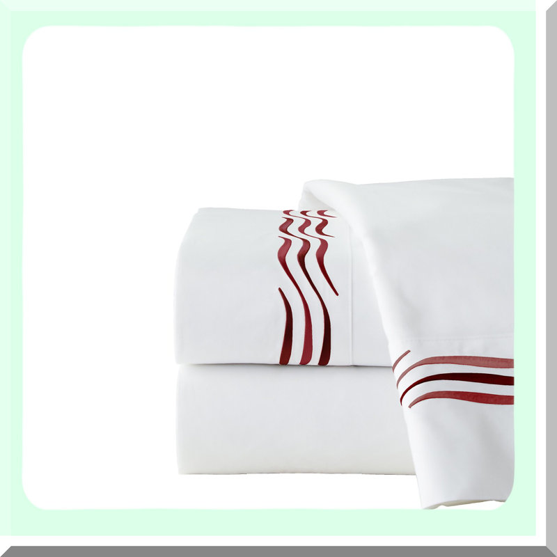 WaveLux 300 Threadcount Embroidered Queen Sheet Set - Beet Red - Luxury Bedding, Soft Cotton, Deep Pocket, Wrinkle Resistant, Hypoallergenic