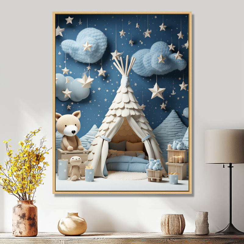 Child Nursery starry Night I - Animal Nursery, art mural, Cadre flottant brun, H 32 po x l 16 po x P 1 po