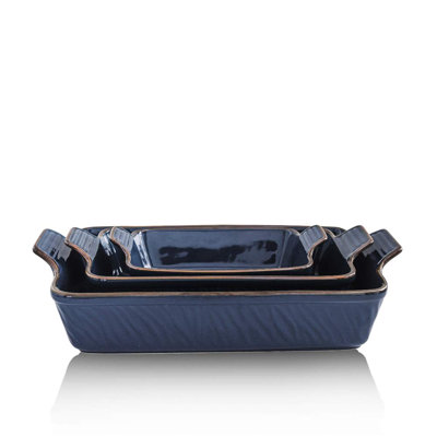 Ensemble de plats de cuisson rectangulaires en céramique, 3 pièces (bleu foncé)