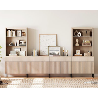 71.6"H X 126"W Set Of 4 Bookcase With Storage Cabinets, 14 Tier Bookshelf With Fluted Doors And Drawers, Large Modern Display Cabinet For Living Room Bedroom Home Office Kitchen