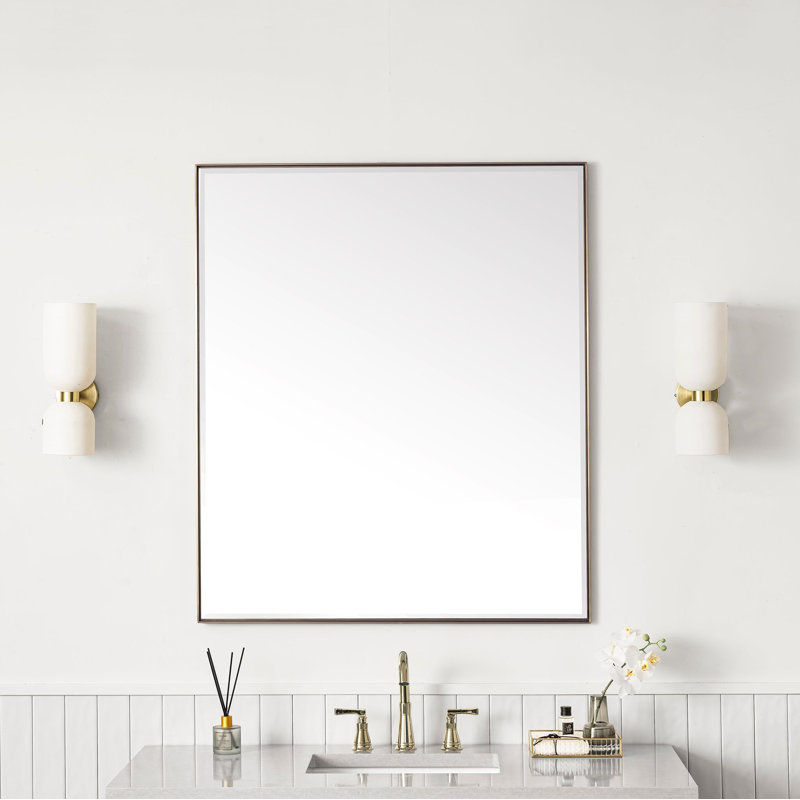 Rohe Flat Metal Beveled Mirror, 36" W x 42" H, Champagne Brass