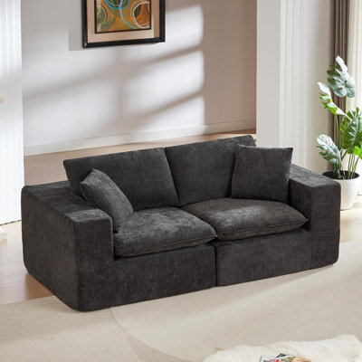 Canapé modulaire Boneless Canapé modulaire Cloud, causeuse en chenille de 78 po, canapé Boneless avec repose-pieds, canapé moderne à 6 places avec assise profonde pour siège (noir, causeuse)