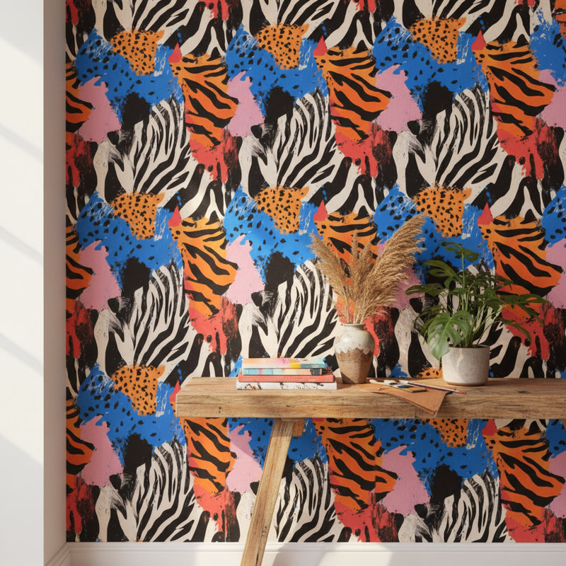 Papier peint abstrait à imprimé animalier