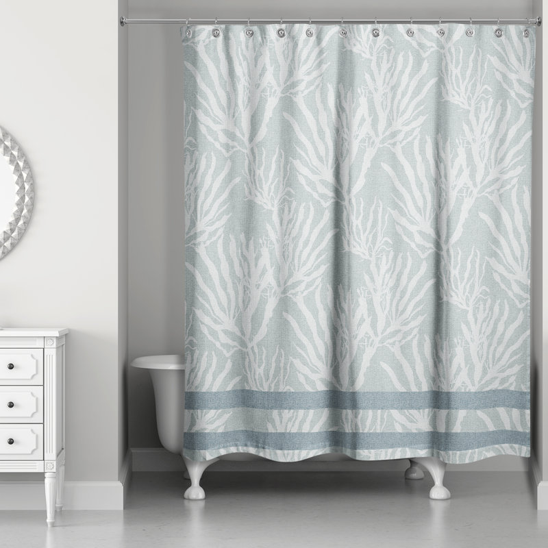 Rideau de douche simple Abd-Alrahim, Blanc / bleu