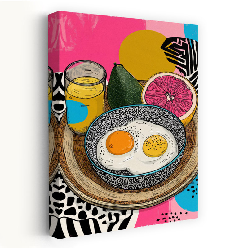Vibrant petit-déjeuner matinal abstrait coloré, fruit tropical, art mural, 24" H x 16" W