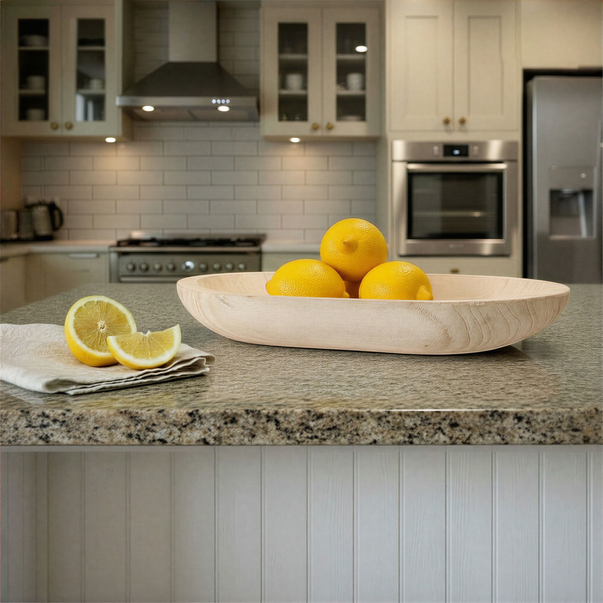 Kailyn Wood Decorative Bowl 1, 2"H x 14.5"W x 10.25"D, Whitewashed