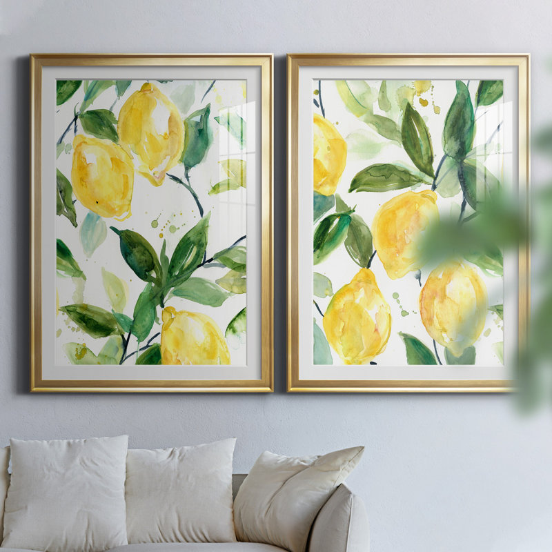 Carol Robinson - ensemble de 2 reproductions d'art, H 26,5 po x l 73 po x P 1,5 po, Papier encadré doré, Blanc