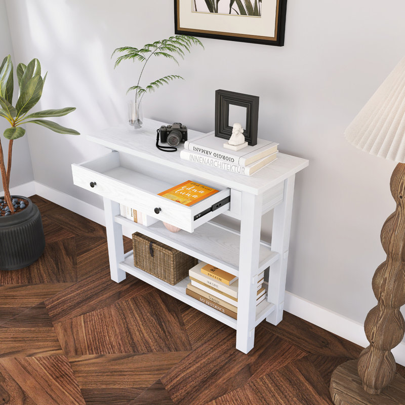 Console rétro avec rangement 36 po, Blanc