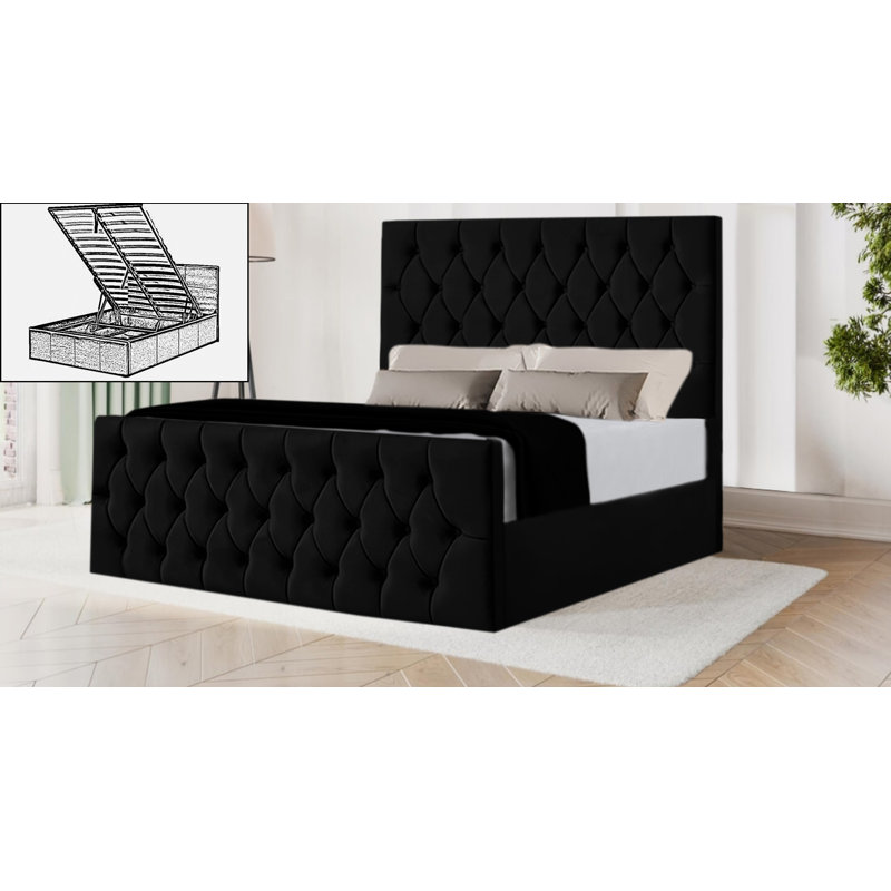 Dowden Upholstered Ottoman Storage Bed, Black, Super King (6')