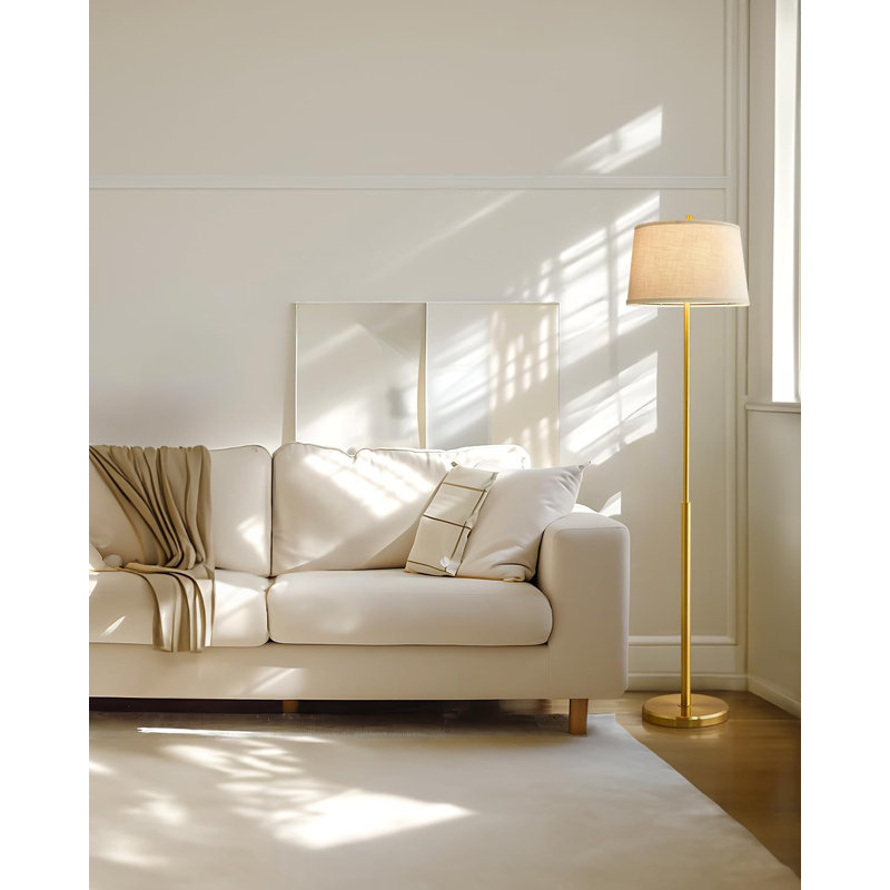 61.75" Gold Modern Floor Lamp with Linen Shade
