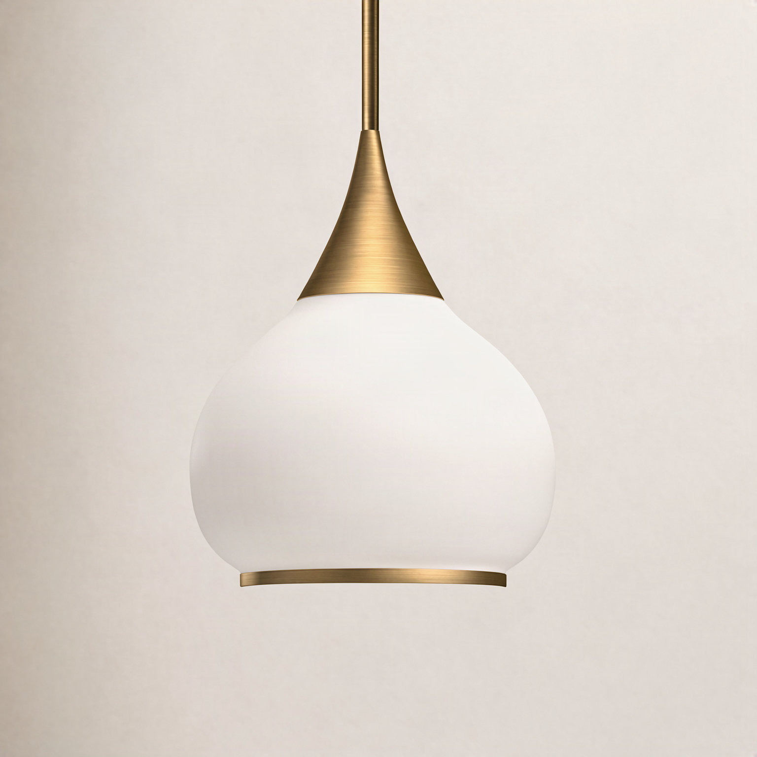 Hazel Single Light Glass Pendant, Opal, Aged Gold, 68" H x 14" W x 14.13" D