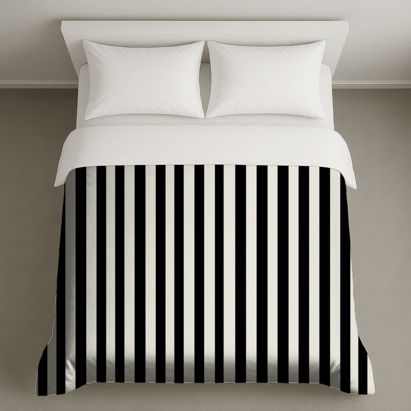 Housse de couette à rayures moderne, Grand lit, Rayures blanc / noir
