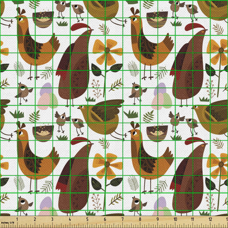 Chardasia Funny Various Chickens Eggs and Flowers Cartoon Rural Farm Elements Multi-Purpose Fabric