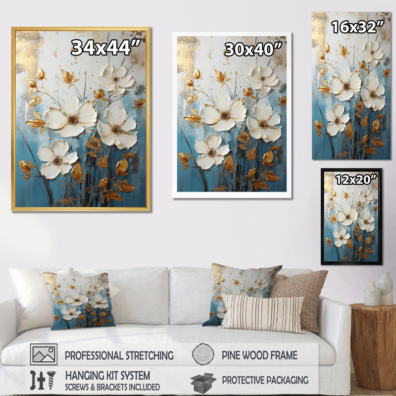 Minimalisme, fleurs saisonnières en fleurs I sur toile, H 20 po x l 12 po x P 1 po, Cadre flottant doré