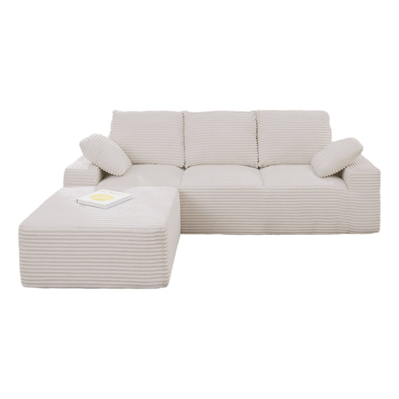 Canapé modulaire de 103,5 pouces de style nuage avec fauteuil inclinable en forme de L, Blanc cassé