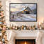 Art mural sur toile rustique avec grange rouge dans un champ d'hiver enneigé-137748618