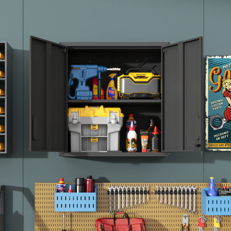 Armoire de rangement murale en métal avec porte verrouillable et 1 tablette pour garage, bureau, assemblage requis