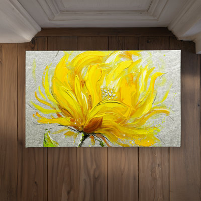 Yellow Fluffy Flower Door Mat - Indoor Outdoor Home Decor