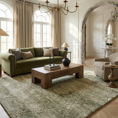 Rug Branch Sovana 8' x 11' (7'10" x 10'10") Olive Green Tonal Solid Indoor Area Rug, Comtemporary, Medium Pile, Stain-Resistant Carpet - Living Room, Bedroom, Dining Room, and Kitchen