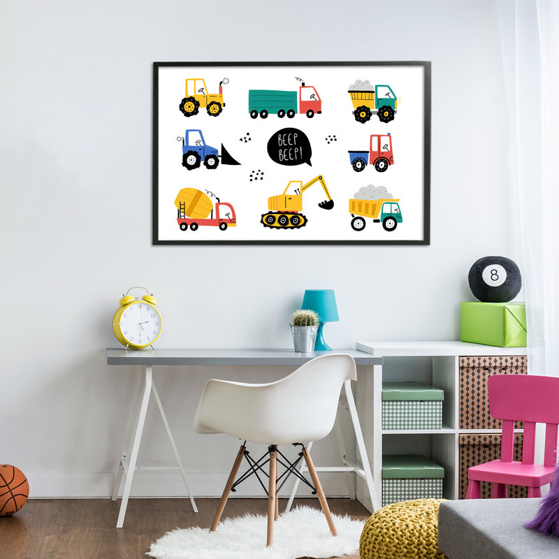 Beep Construction Engins, giclée encadrée, design par Creative Studio, Midnight Black Framed Giclee, H 20 po x l 30 po
