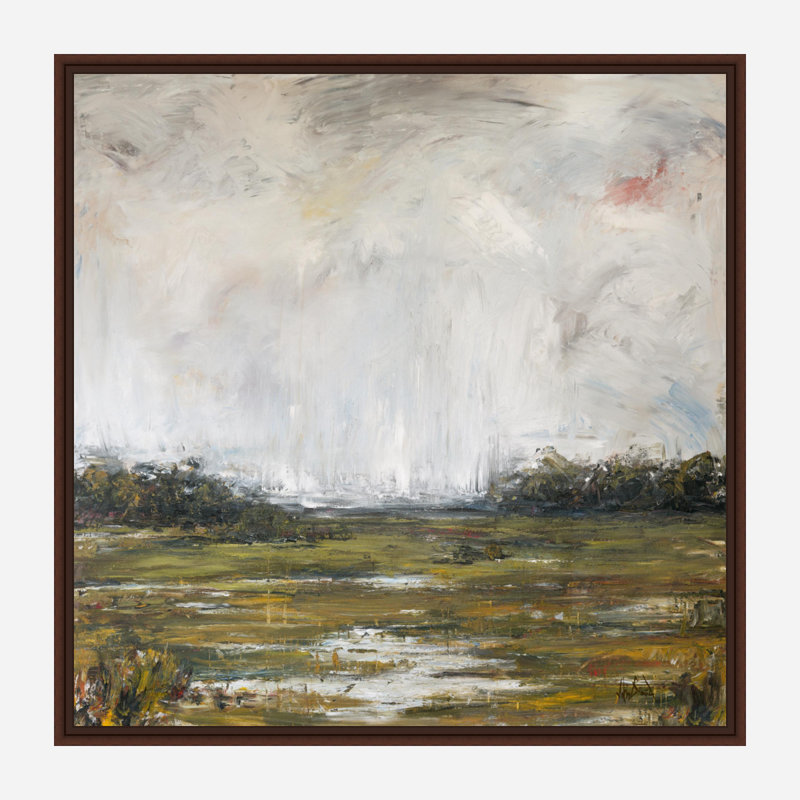 On The Marsh On Giclee Canvas Hand Embellished Art, 20" H x 20" W x 1.5" D, Brown Framed Canvas