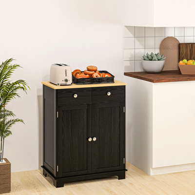 Buffet avec comptoir et portes en bois massif - noir vieilli, 2 tiroirs, tablette réglable pour le rangement de la cuisine en comptoir noir, portes, utilisation