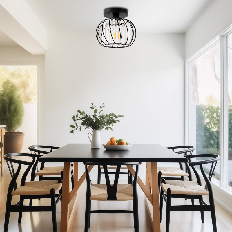 Small Semi Flush Mount Crystal Ceiling Light Bedroom Living Room Chandelier, Matte Black, 8.5" H x 10" W x 10" D