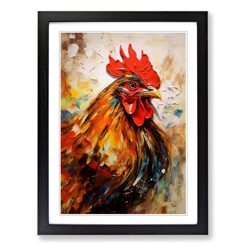 Rooster Contemporary - Single Picture Frame Print on Wood, 64cm H x 46cm W x 2cm D, Black
