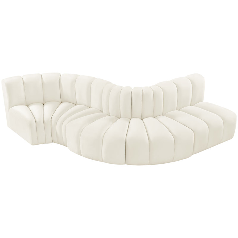 Hiu Upholstered Curved Sectional Reversible, Cream Velvet