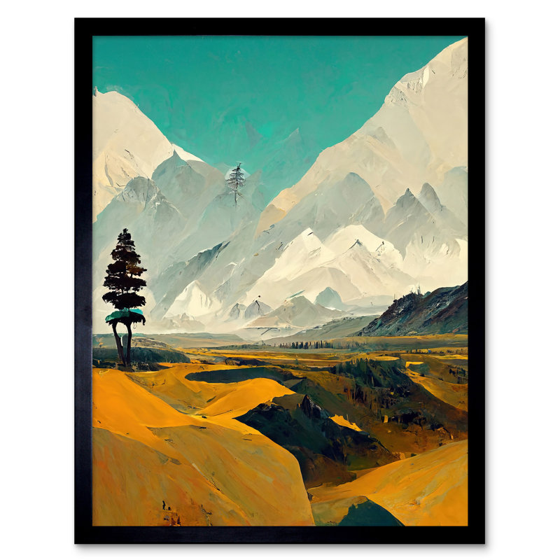 Lone Tree Snow Mountain Painting - Single Picture Frame Print