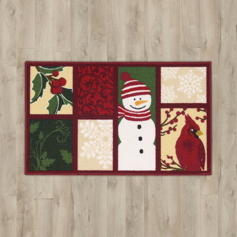 Tapis en aires rouge/vert/beige bonhomme de neige