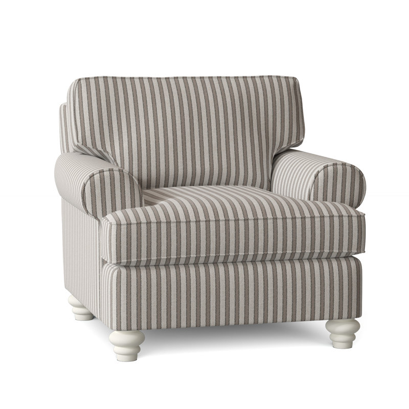 Lowell Upholstered Accent Chair, Frost White Finish, Denim Stripe, 0206-61