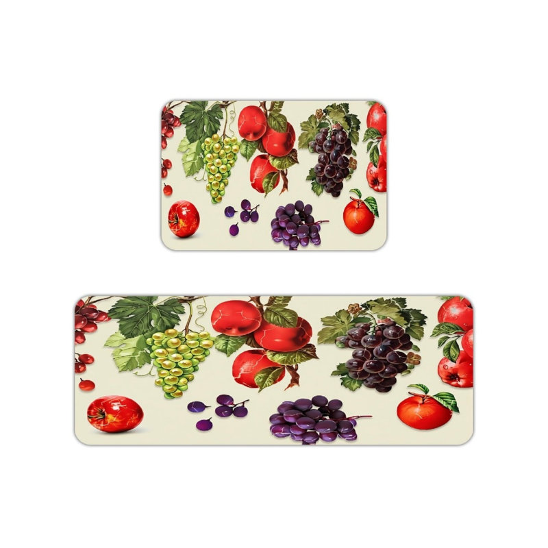 Tapis de cuisine aquarelle à fruits pour entrée, ensemble de 2, rouge, vert, beige