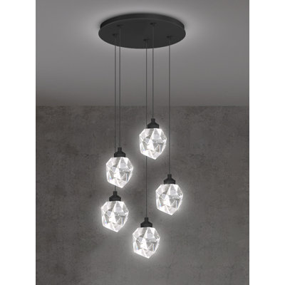 Height 78.8inch 5-light Black Cluster Crystal Raindrop Pendant Lights