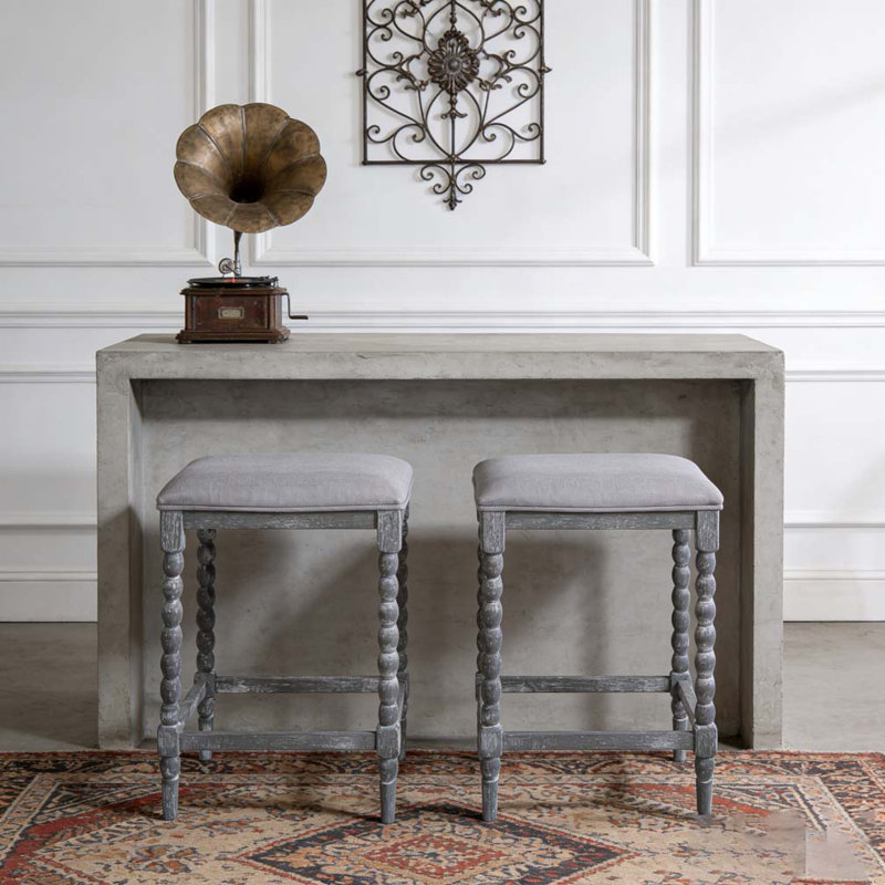 Ensemble de tabourets de comptoir 26 po avec siège rembourré, structure en bois d'acacia massif, Gris foncé