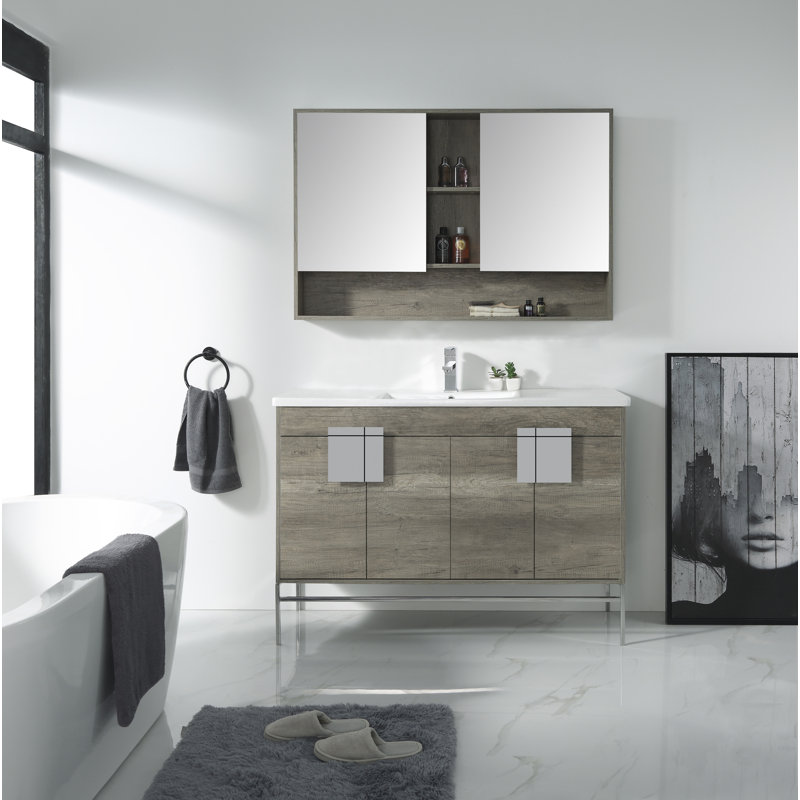 Ensemble de meuble-lavabo simple 48 po Maisie, Chrome poli, Gris ombré